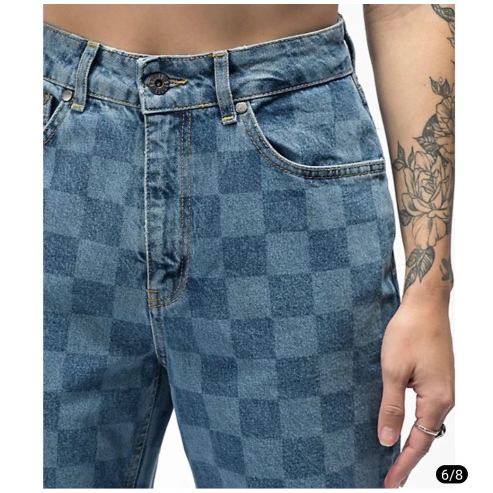Ragged Jeans Skater Checkerboard Straight Leg Denim Sz 26 Retro Y2K‎ Grunge Alt